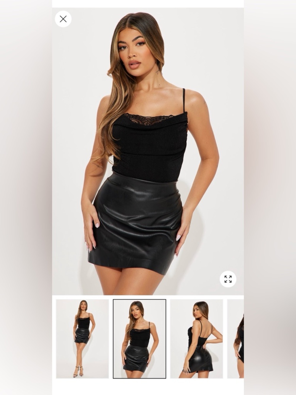 Fashion Nova Black Sexy Cowl Neck Lace Bodysuit